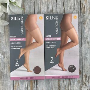 Silk Impressions Shimmer Sheer Pantyhose Stockings Sheer 2, 2-Packs L